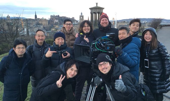 A group photo with some of the international production crew from Panasonic Japan at Carlton Hill in Edinburgh.
