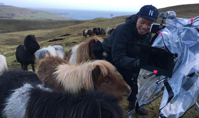 International production with Panasonic in Shetland. Ponies surround the 1st AC.